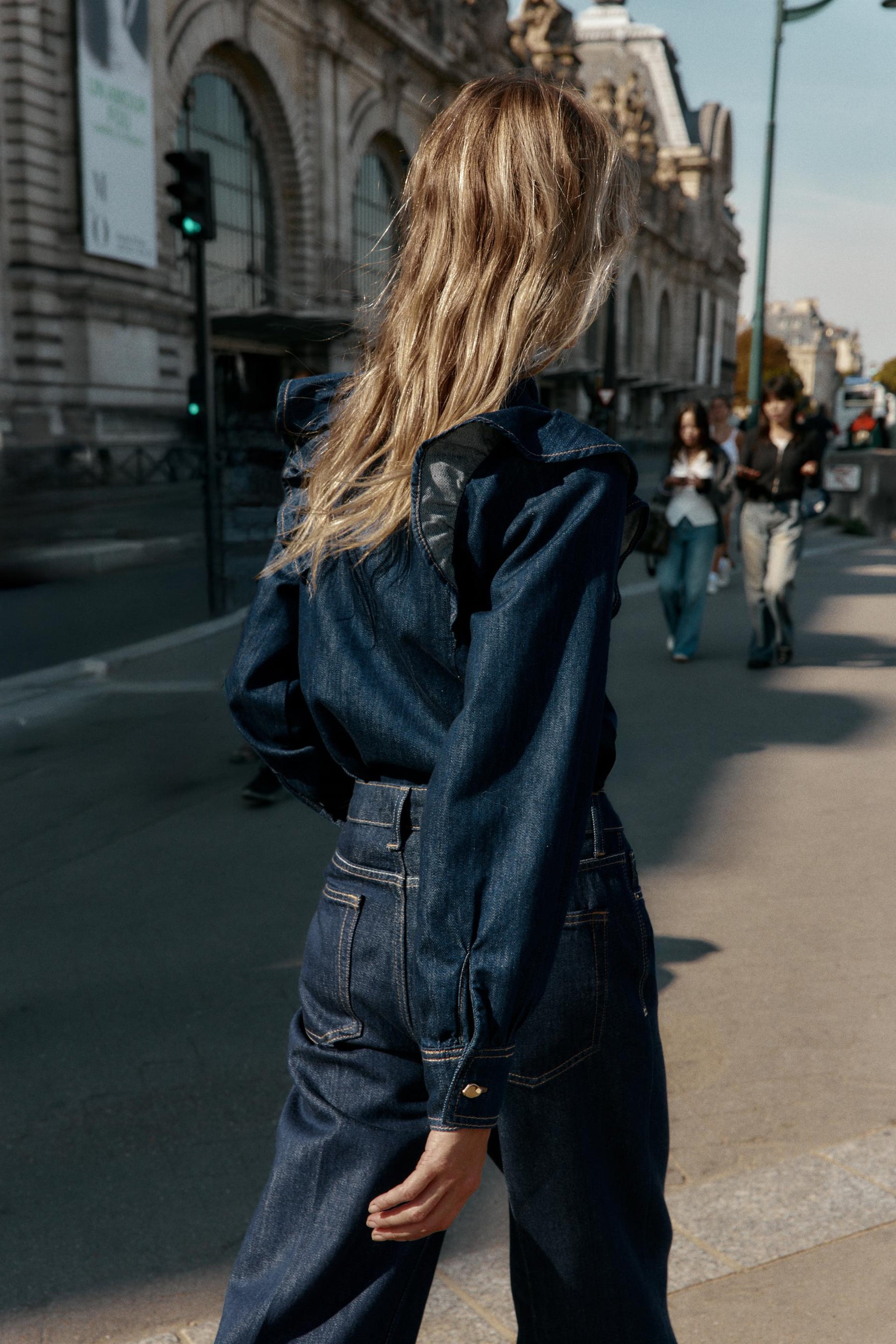 Denim Shirt with Ruffles