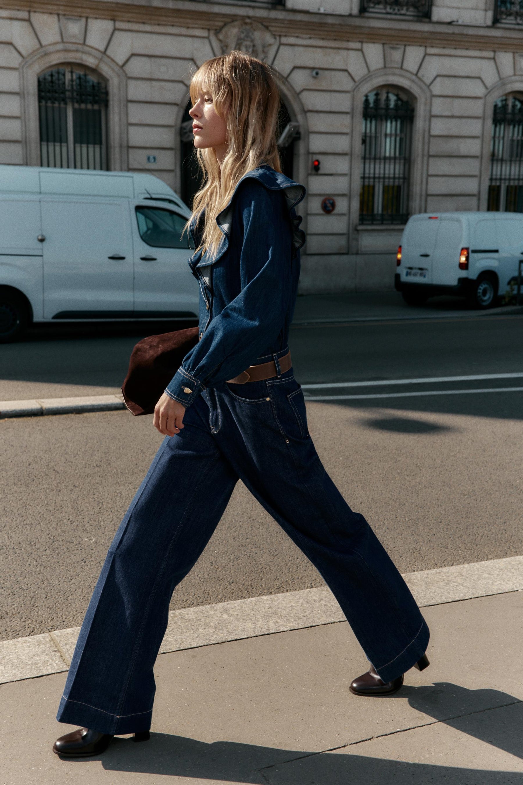 Denim Shirt with Ruffles