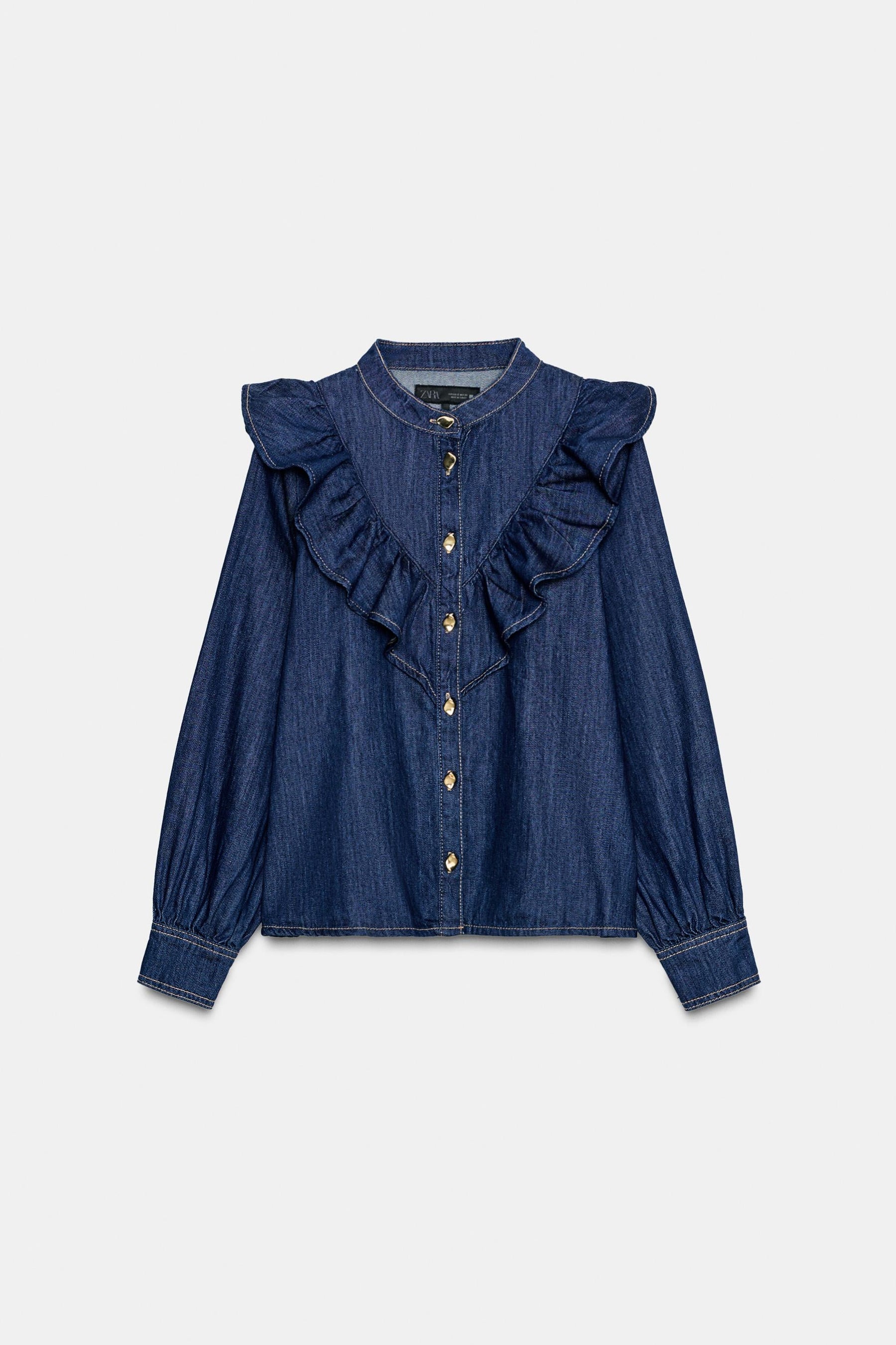 Denim Shirt with Ruffles