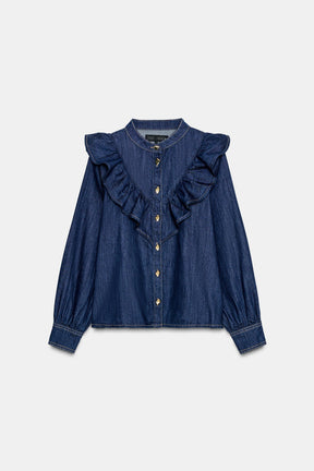 Denim Shirt with Ruffles