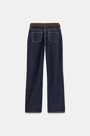 Slim Mid-Waist Belted Jeans