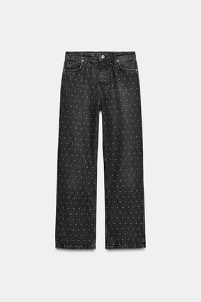 Shiny High-Waist Straight Jeans