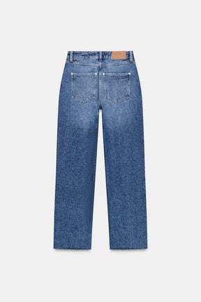 Straight high-waist cross-over jeans