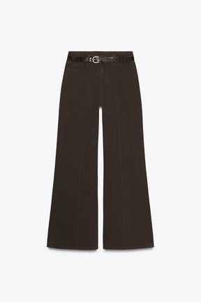 High-waist belted jeans