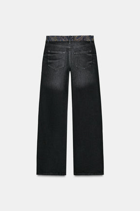 Jacquard-Jeans mit mittelhohem Bund