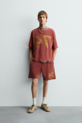 VARSITY OPEN-WEAVE TEXTURED BERMUDA SHORTS - Image 1