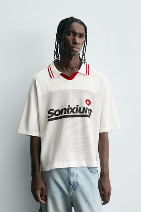 RETRO FOOTBALL PRINT POLO SHIRT - Image 2