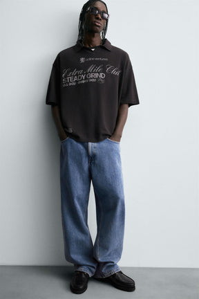 WASHED PRINTED TEXT POLO SHIRT - Image 4
