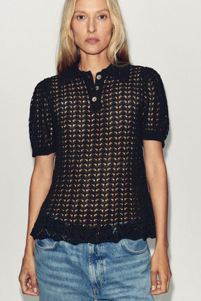 Pointelle Strick-Poloshirt