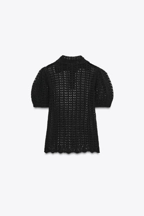 Pointelle Strick-Poloshirt