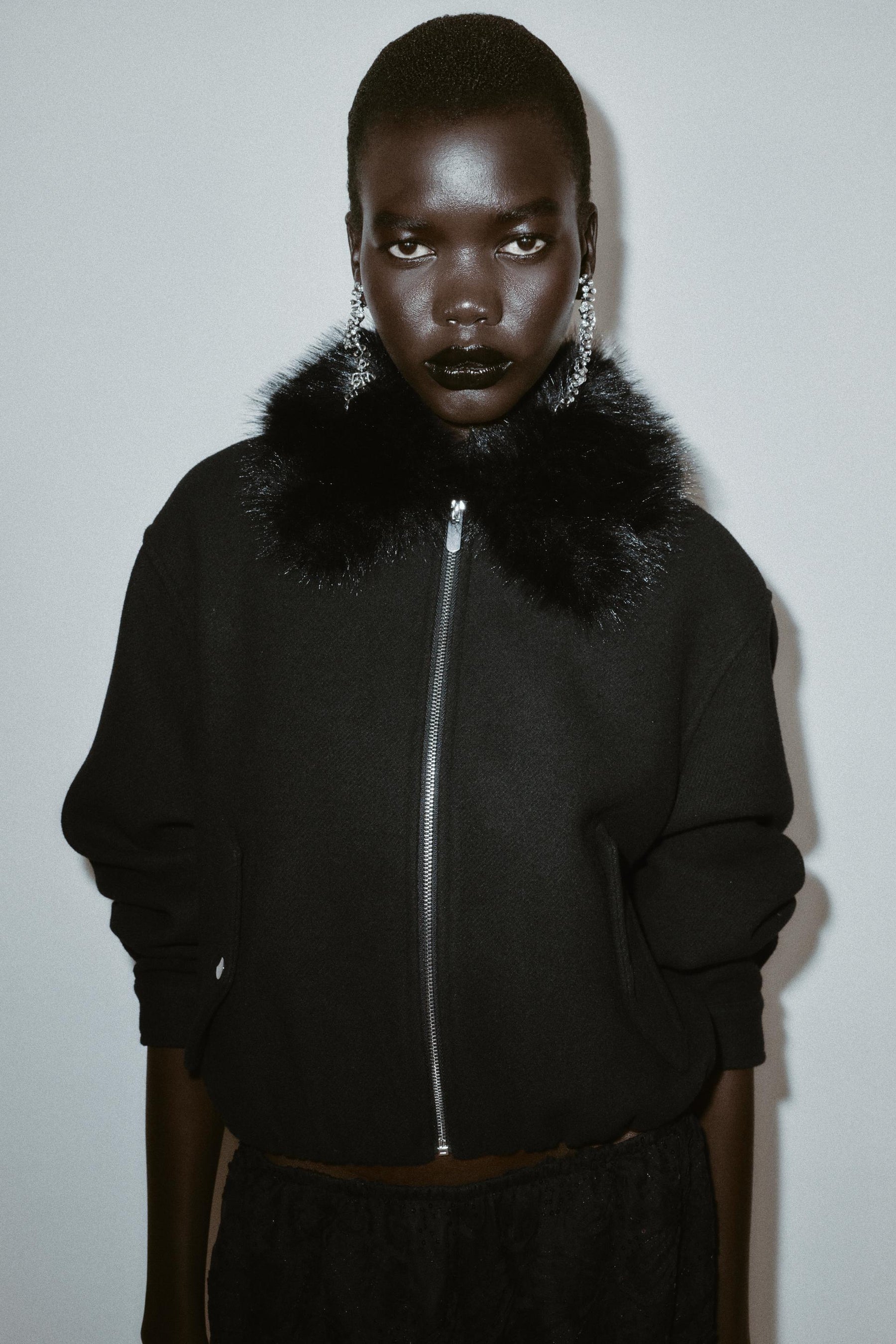 BOMBER JACKET WITH FAUX FUR COLLAR - Image 2