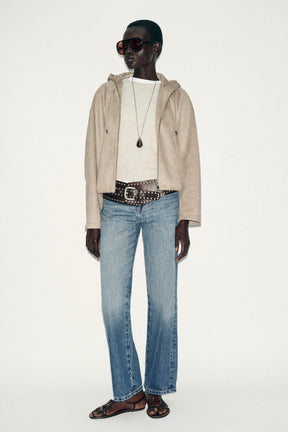 HOODED FAUX SUEDE BOMBER JACKET - Image 1