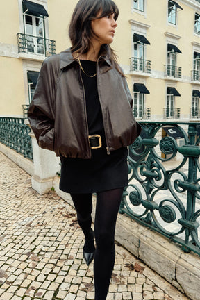 Faux Leather Bomber Jacket