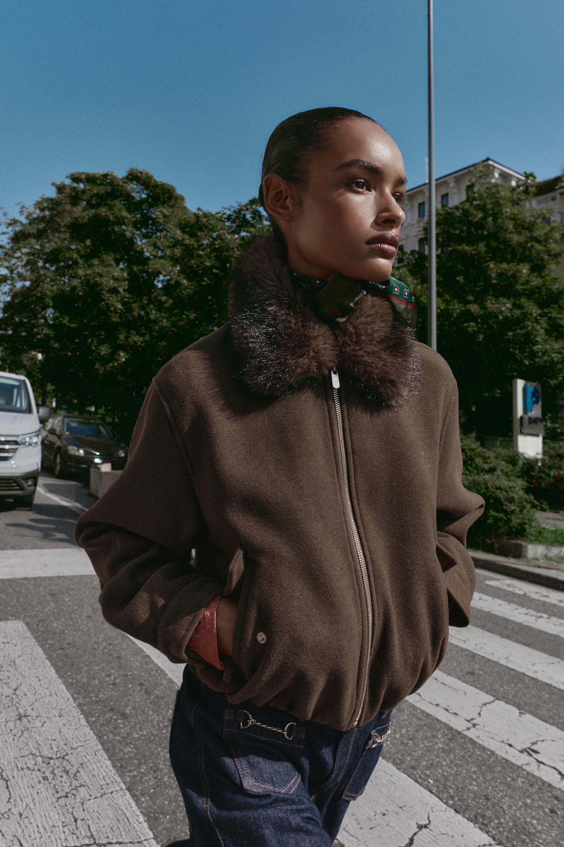 SOFT BOMBER JACKET WITH FAUX FUR COLLAR - Image 7