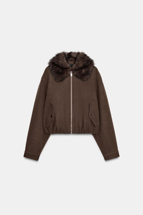 SOFT BOMBER JACKET WITH FAUX FUR COLLAR - Image 8