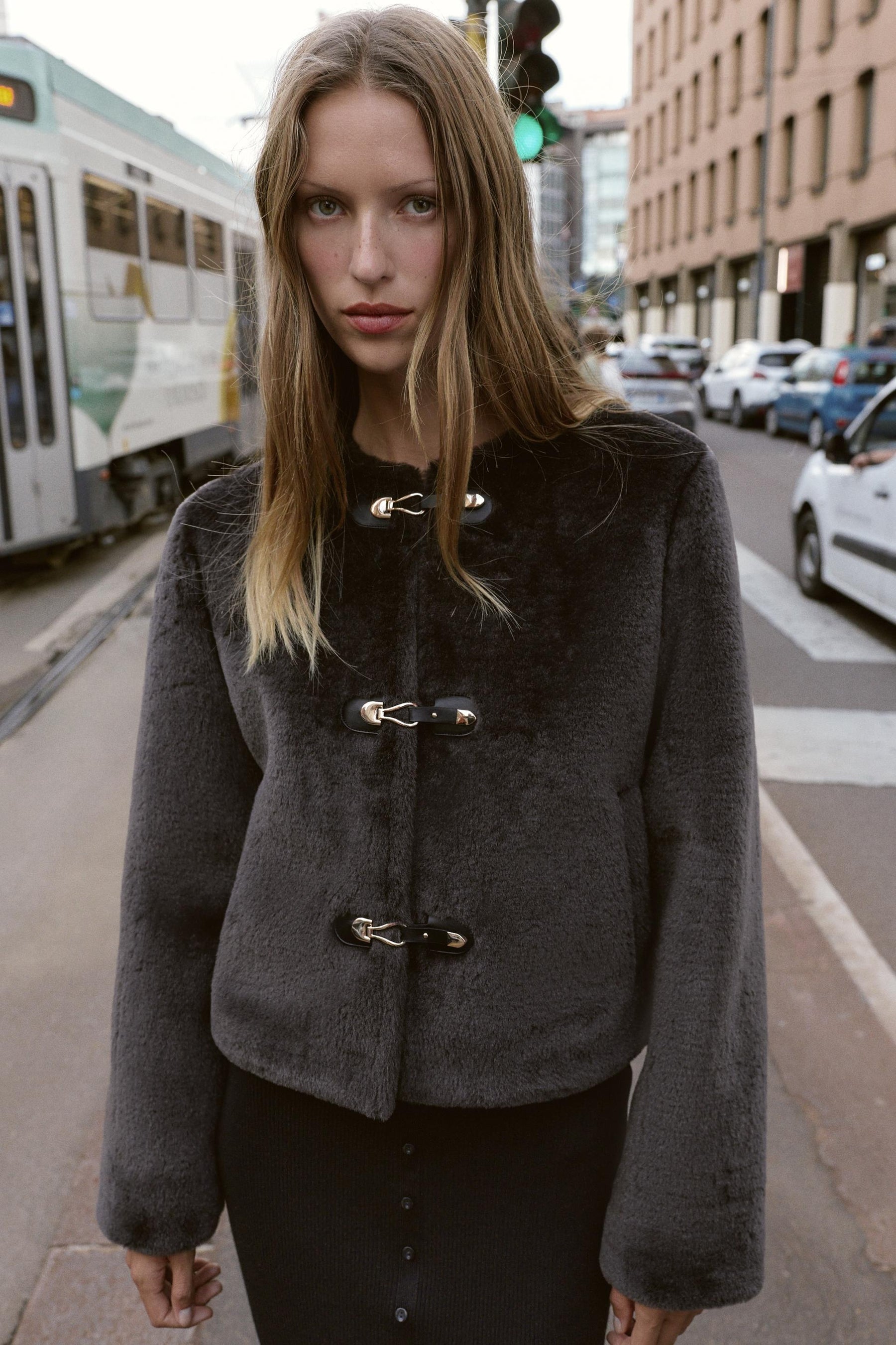 FAUX FUR JACKET WITH FIREMAN CLASP - Image 3