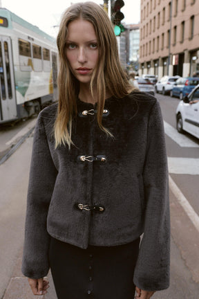 FAUX FUR JACKET WITH FIREMAN CLASP - Image 3