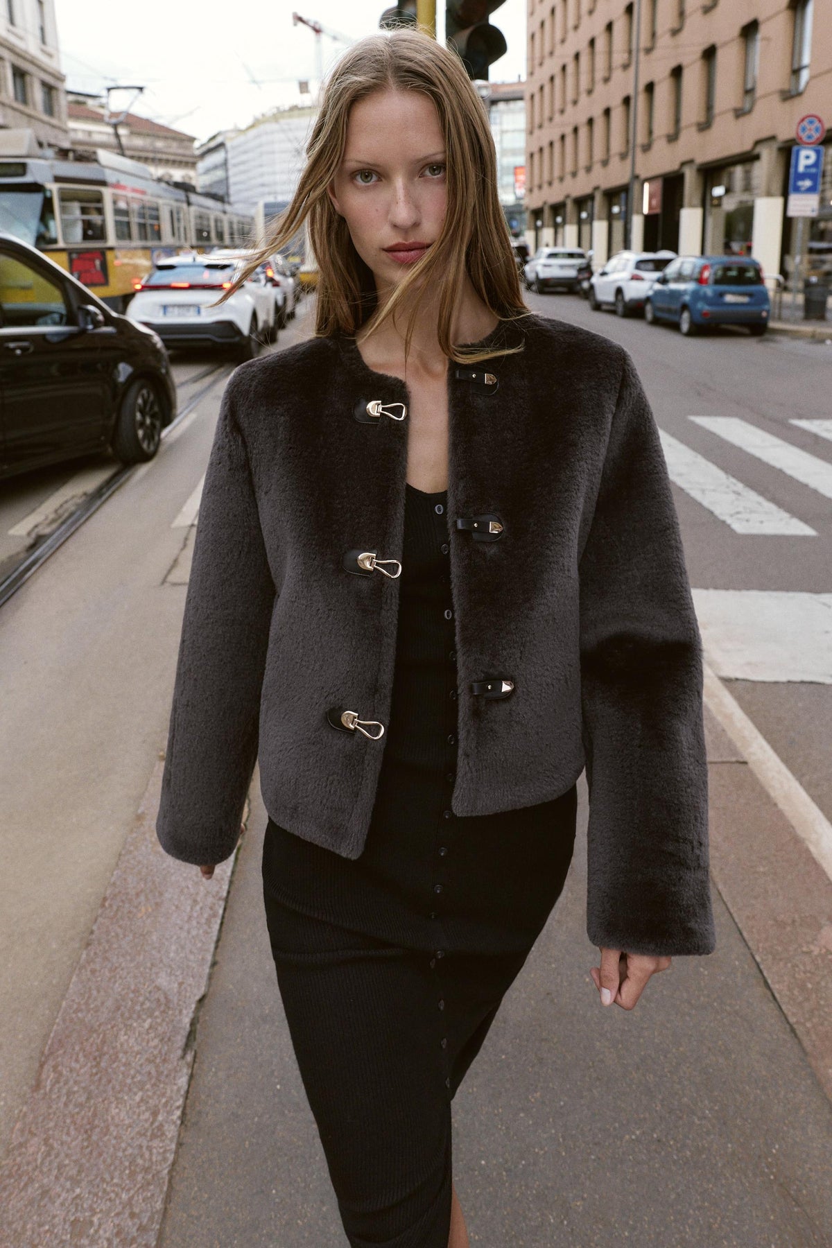 FAUX FUR JACKET WITH FIREMAN CLASP - Image 1
