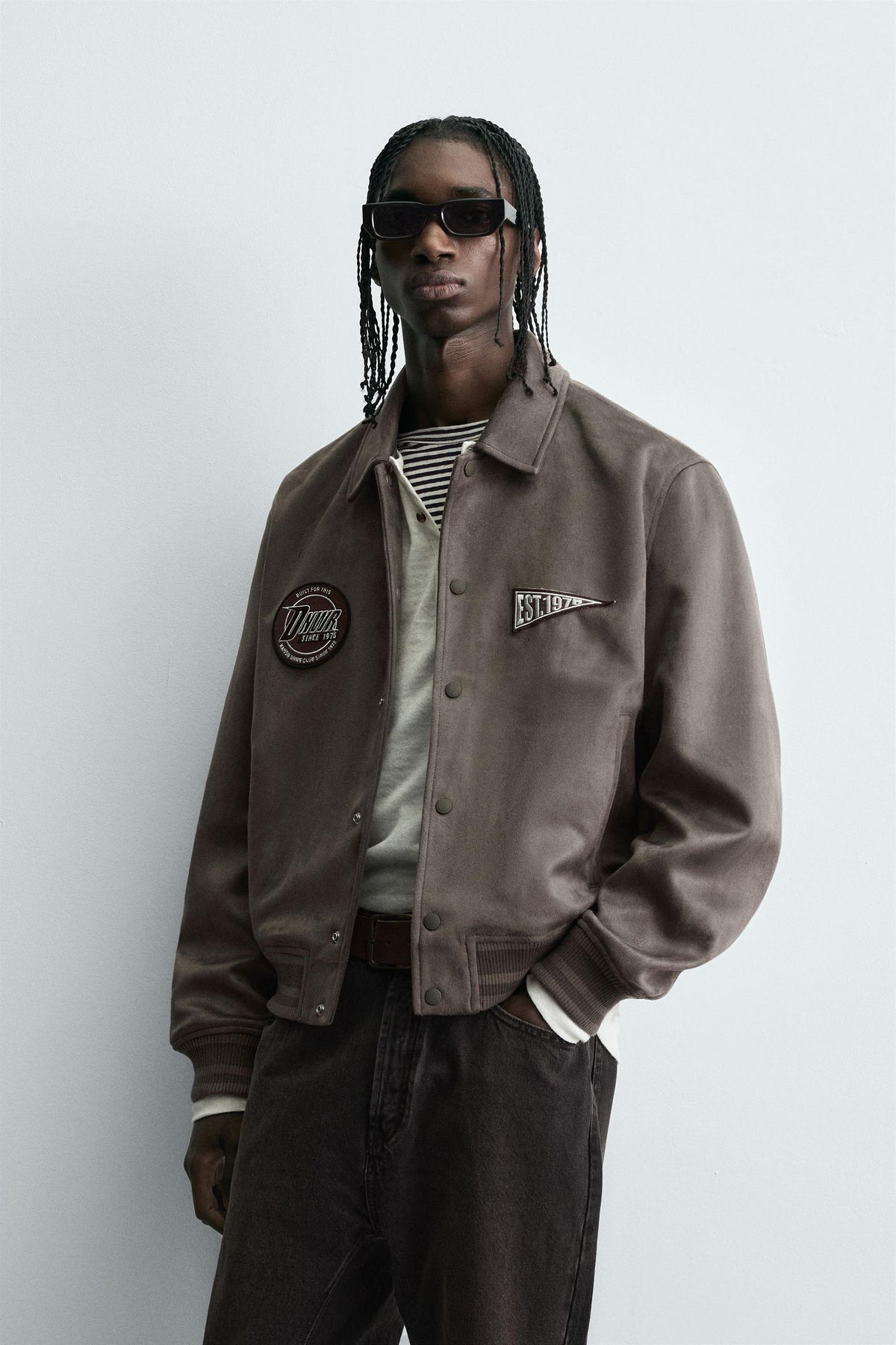 FAUX SUEDE JACKET WITH PATCH AND EMBROIDERY DETAIL - Image 2