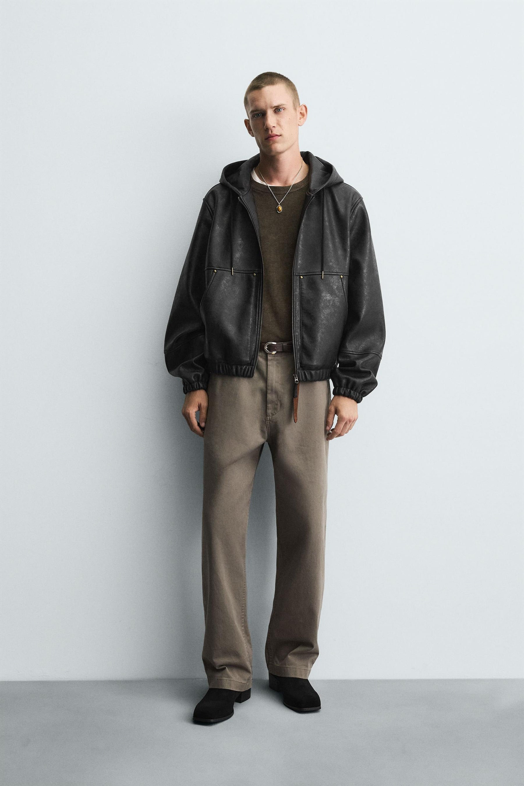 HOODED LEATHER EFFECT JACKET - Image 1