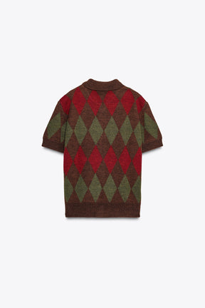 ARGYLE KNIT POLO CARDIGAN - Image 1