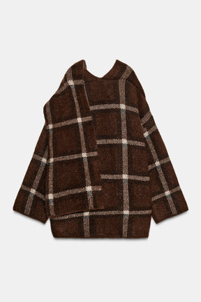 SHORT CHECK KNIT COAT WITH SCARF DETAIL - Image 3