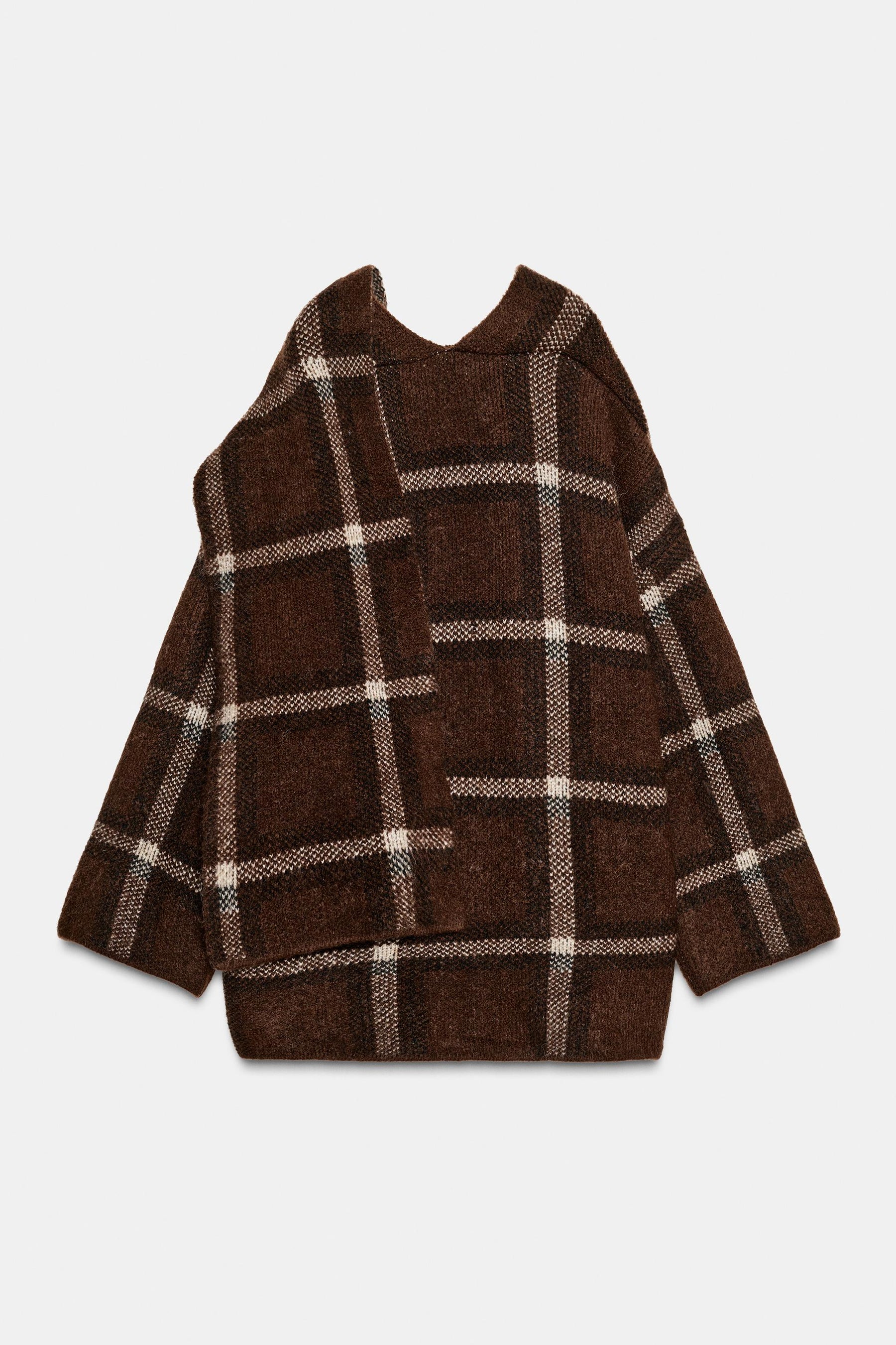 SHORT CHECK KNIT COAT WITH SCARF DETAIL - Image 3