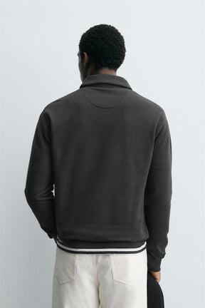 TEXTURED WEAVE POLO SHIRT WITH ZIP - Image 3