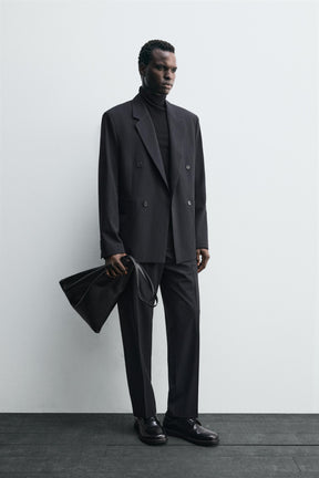 DOUBLE-BREASTED PINSTRIPE SUIT BLAZER - Image 1