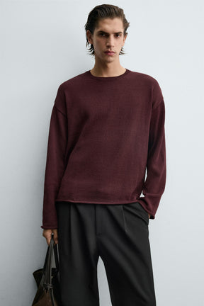 TEXTURED TURN-UP TRIM SWEATER - Image 6