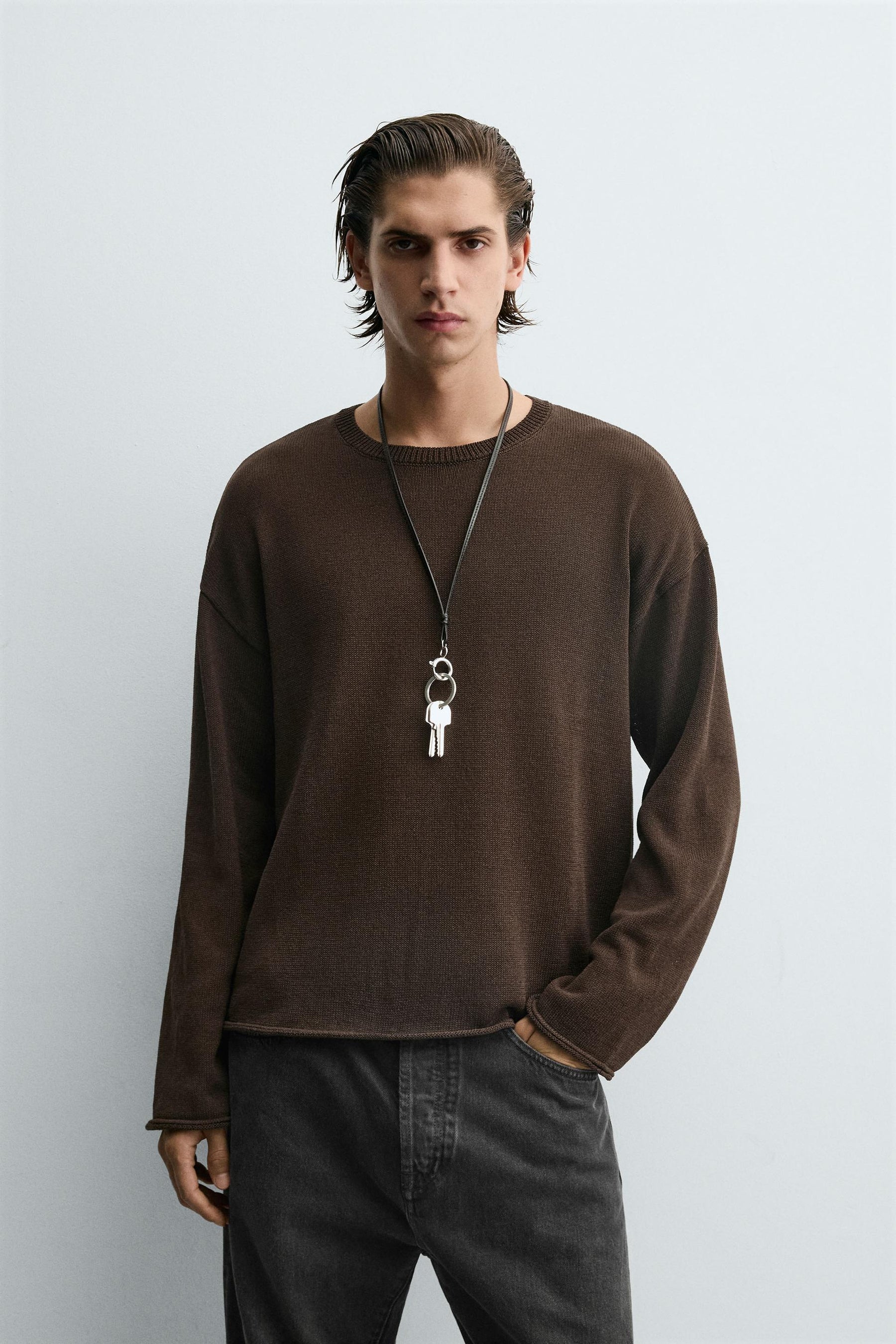 TEXTURED TURN-UP TRIM SWEATER - Image 2