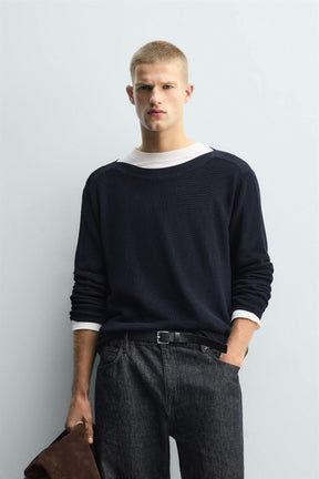 TEXTURED SWEATER WITH MERCERISED FINISH - Image 2
