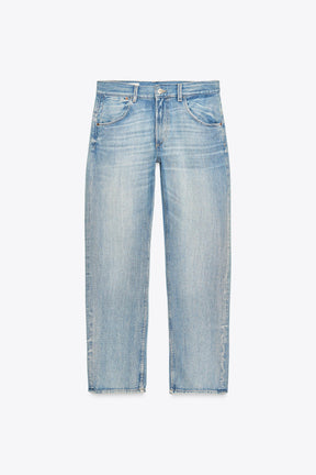 Straight mid-waist belted jeans