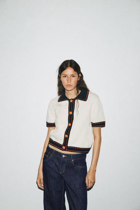 STITCHED KNIT CARDIGAN WITH SHORT SLEEVES - Image 3