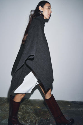 ASYMMETRIC NECK WOOL CAPE - Image 4