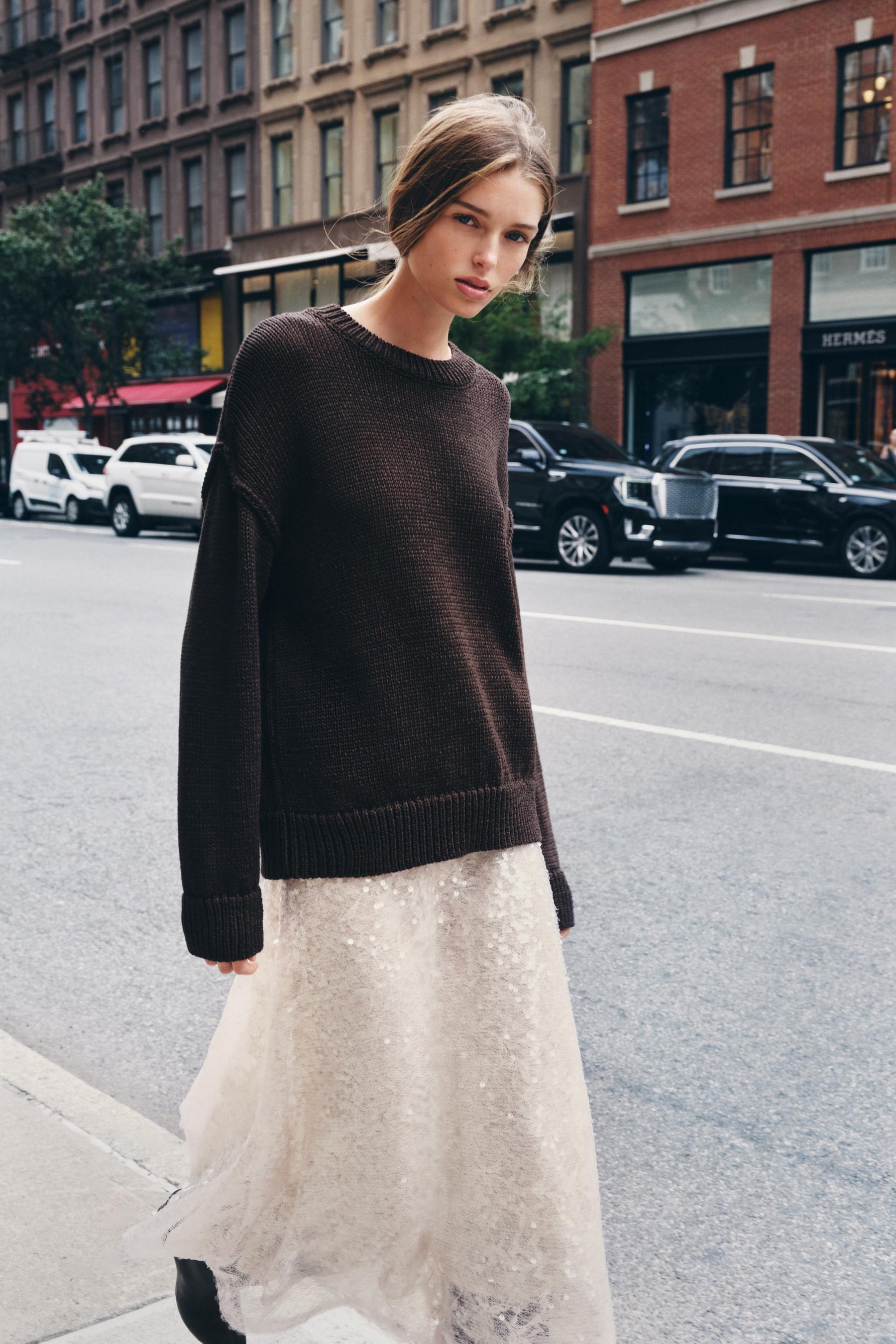 Strickpullover mit Nähten