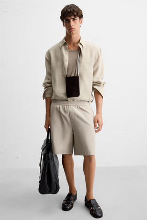 TEXTURED REGULAR FIT BERMUDA SHORTS - Image 5