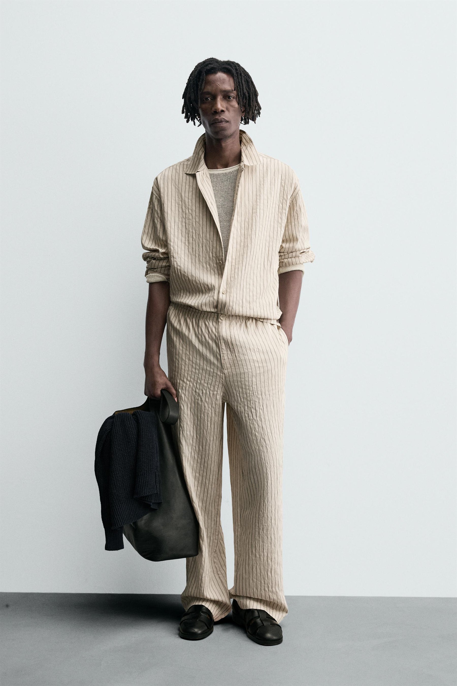 STRIPED FLOWING CREASED-EFFECT SHIRT - Image 1