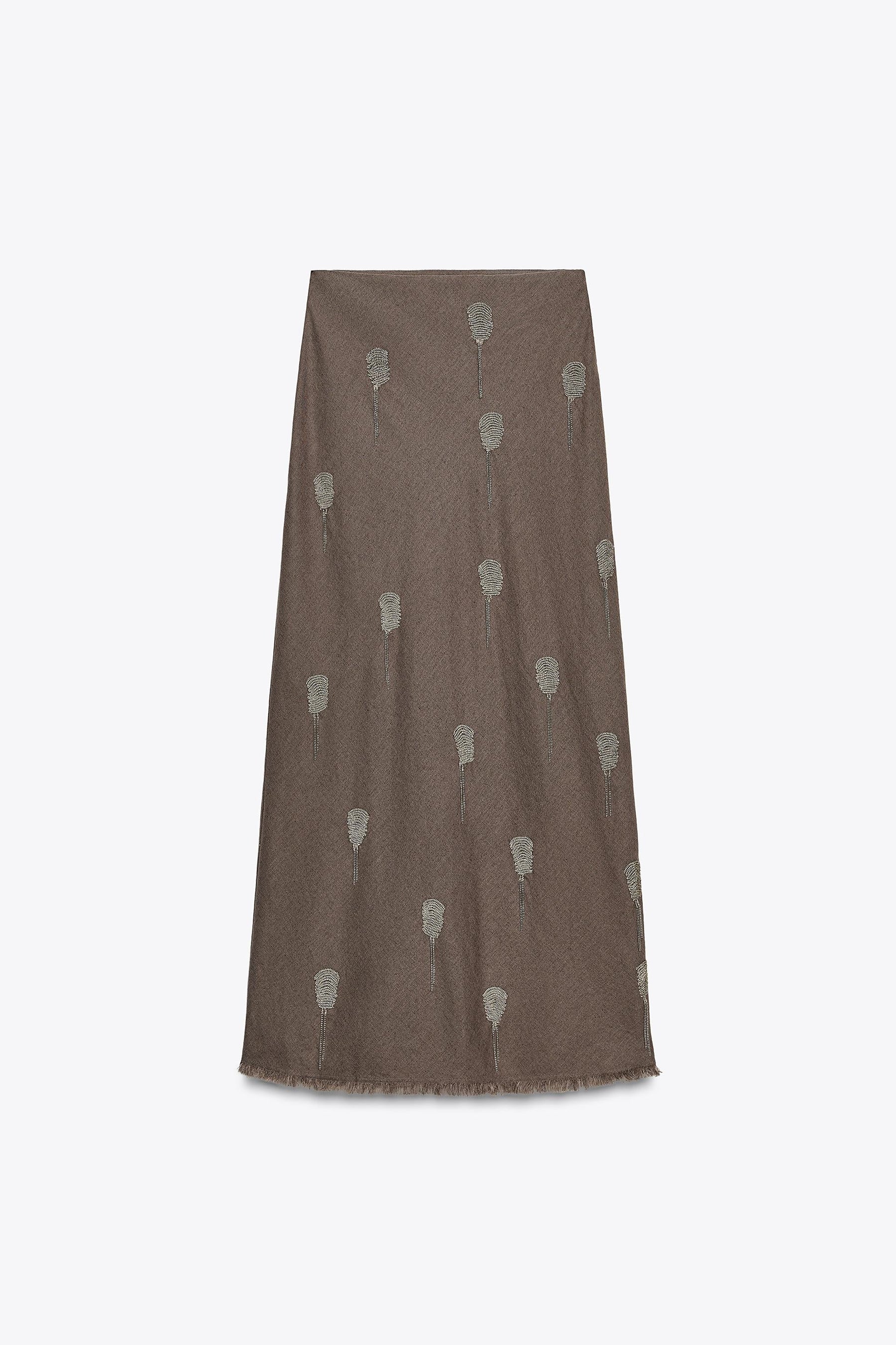 Embroidered Linen Blend Skirt