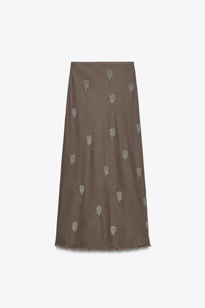Embroidered Linen Blend Skirt