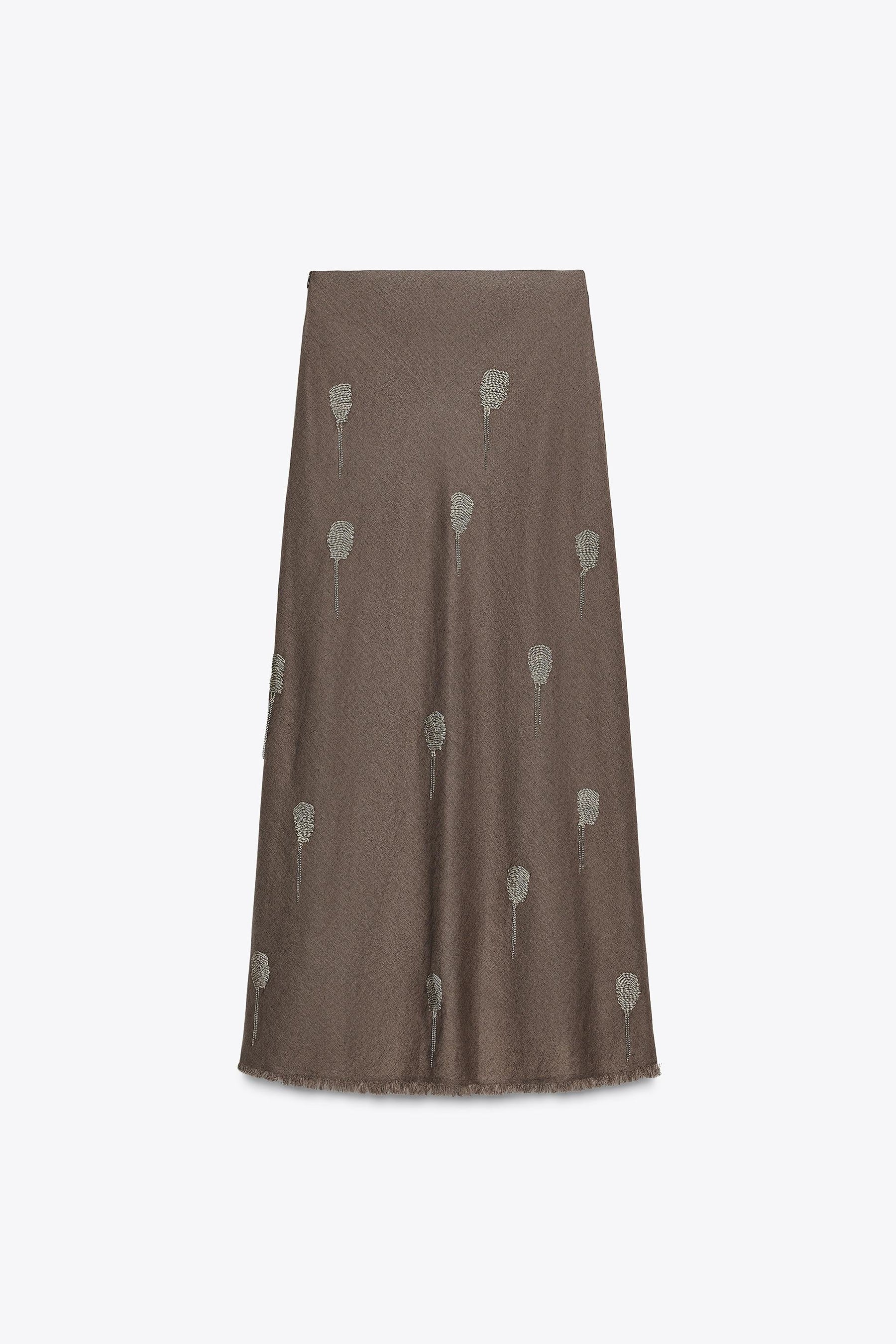 Embroidered Linen Blend Skirt