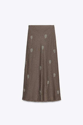 Embroidered Linen Blend Skirt