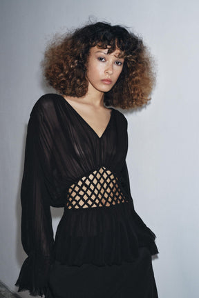 V-Neck Macramé Blouse