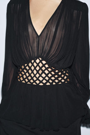 V-Neck Macramé Blouse