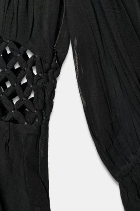 V-Neck Macramé Blouse