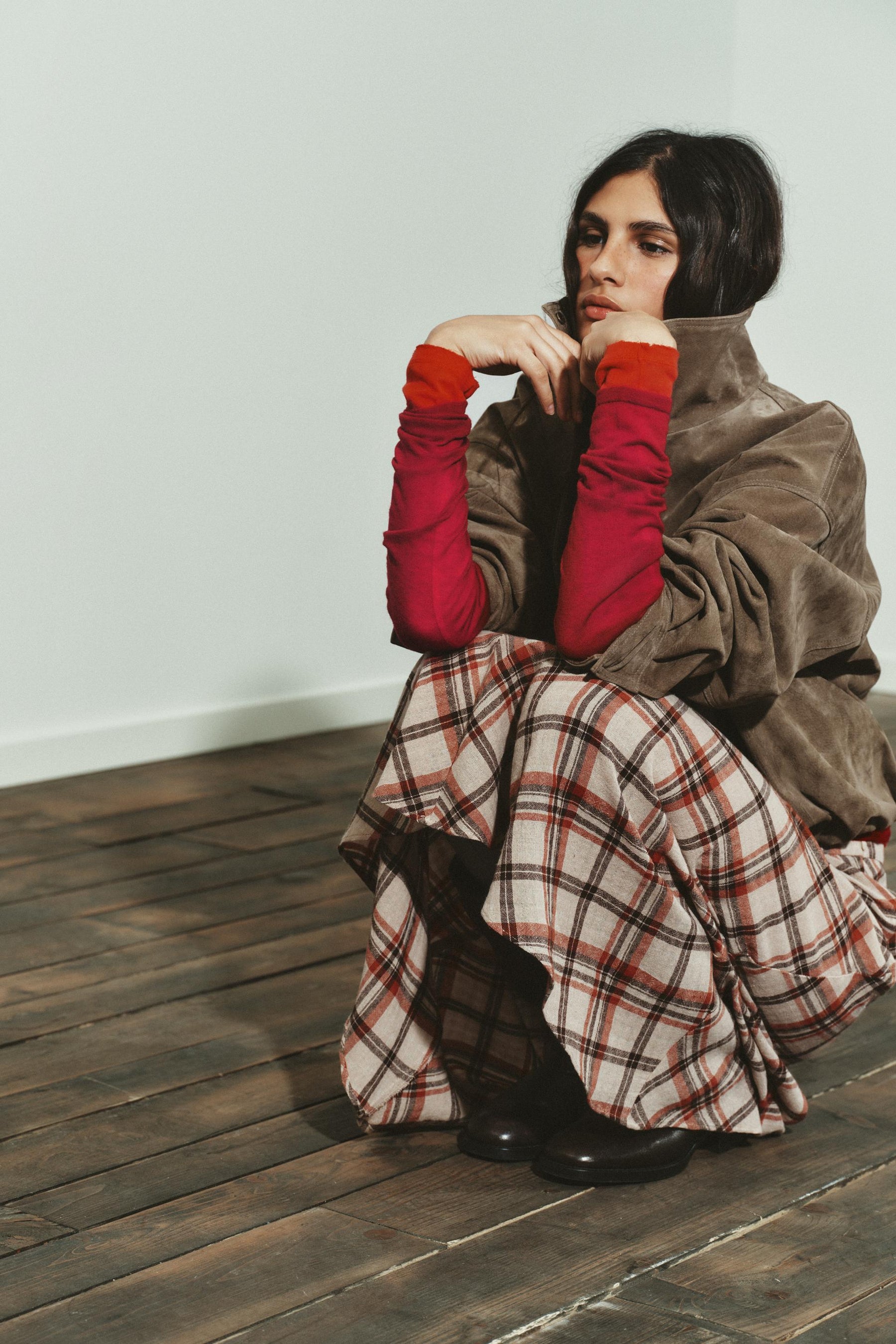 CHECKED MIDI SKIRT