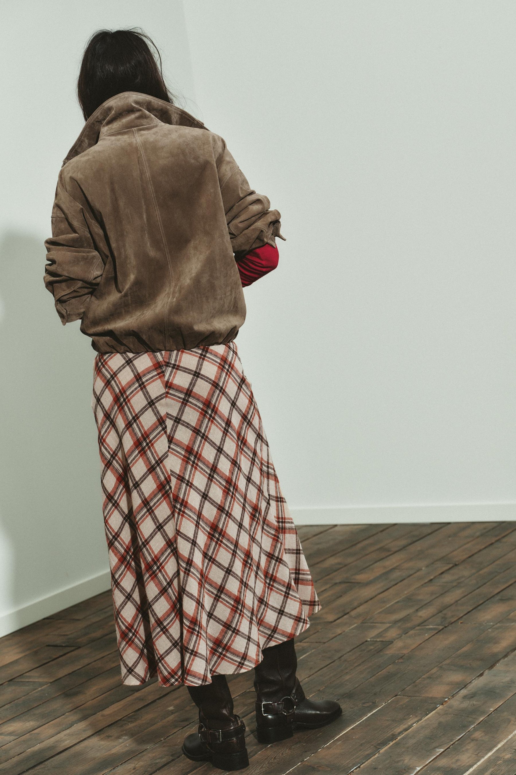CHECKED MIDI SKIRT