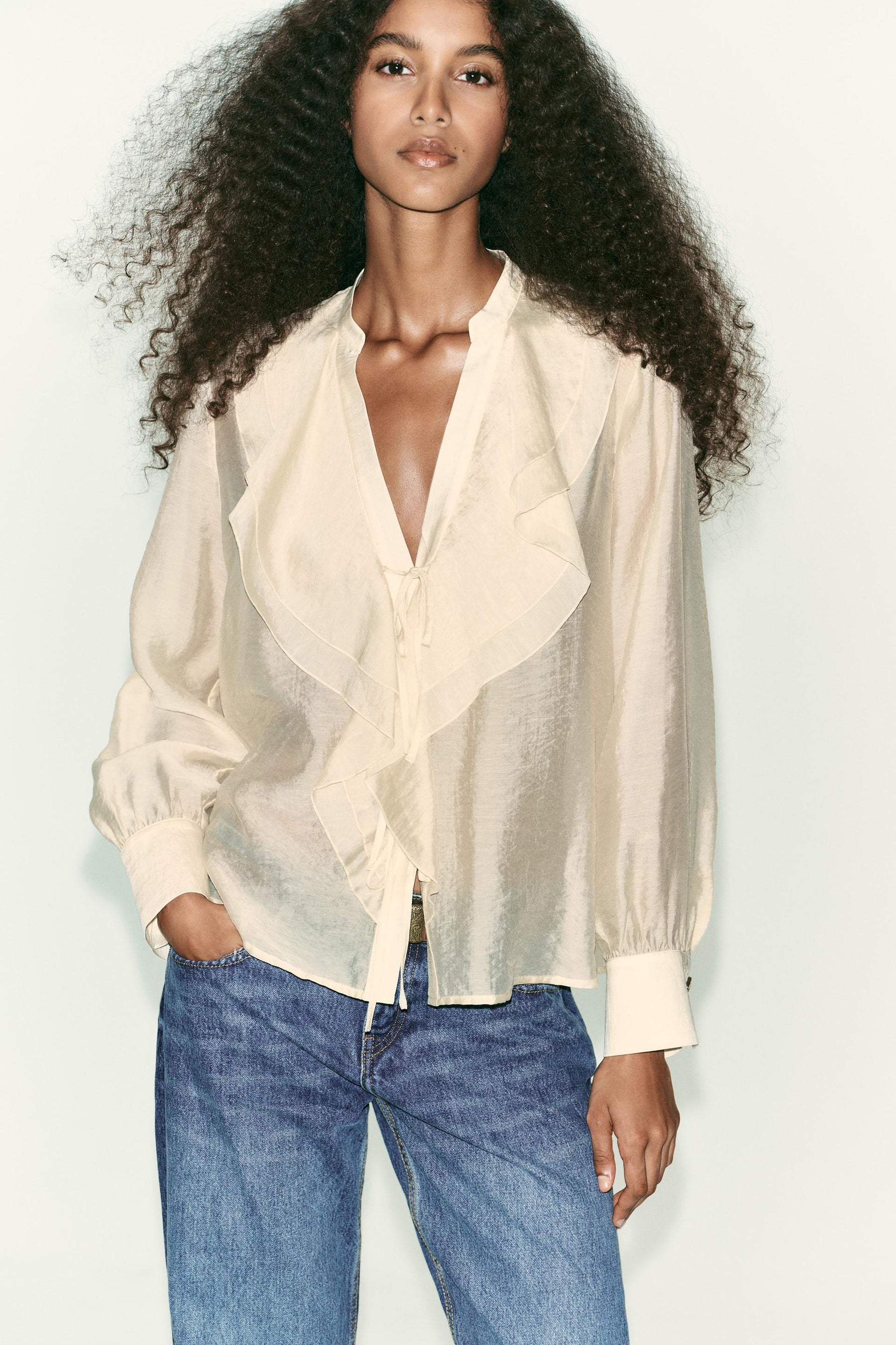 Ruffled Tie-Neck Blouse