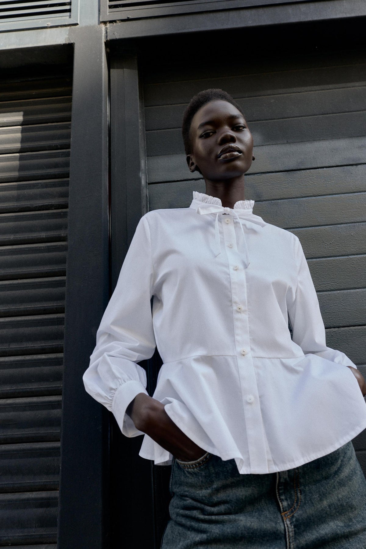 Peplum Poplin Bow Shirt