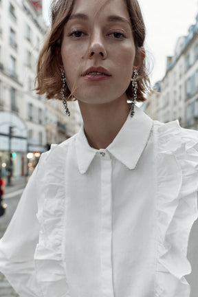 BEADED LAPEL POPLIN SHIRT